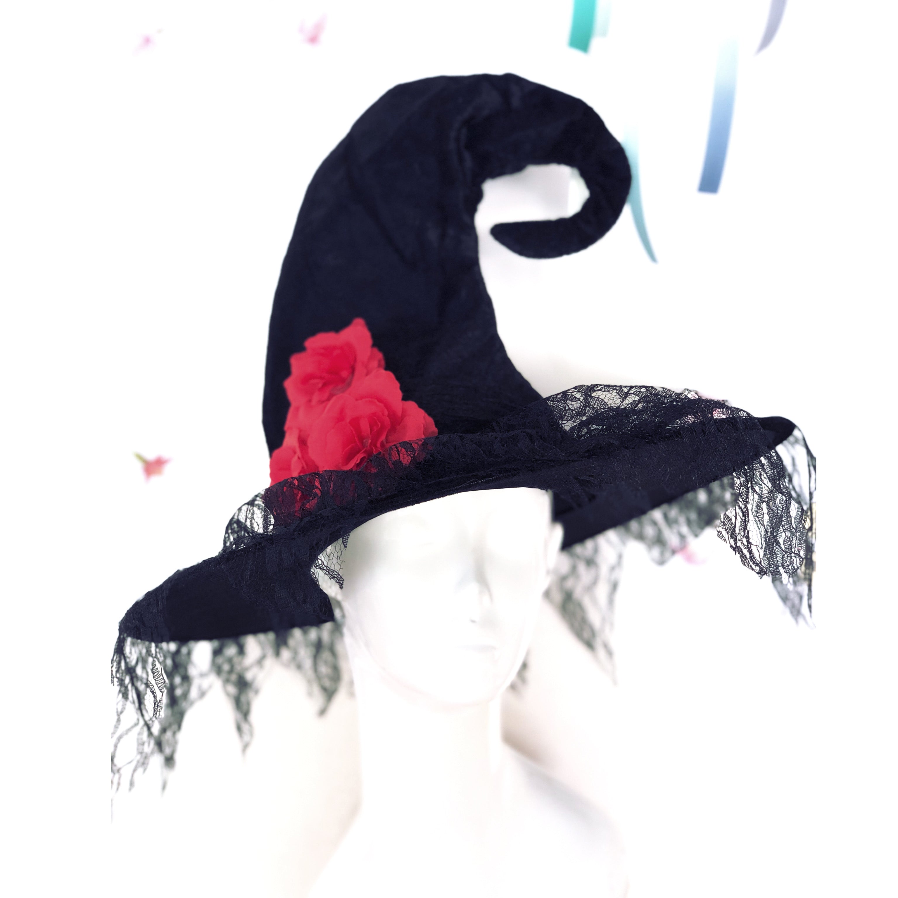Witch Hat - Curly Hat with Rose