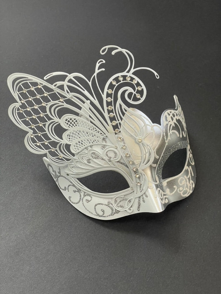 Noir Elegance - Silver White Butterfly