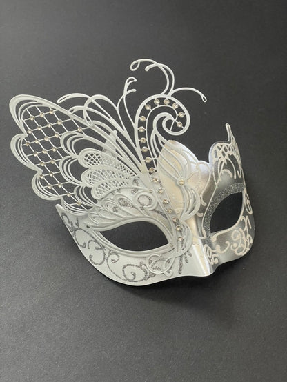 Noir Elegance - Silver White Butterfly