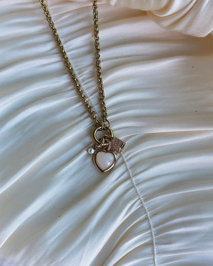 Golden Heart Lock Charm Necklace