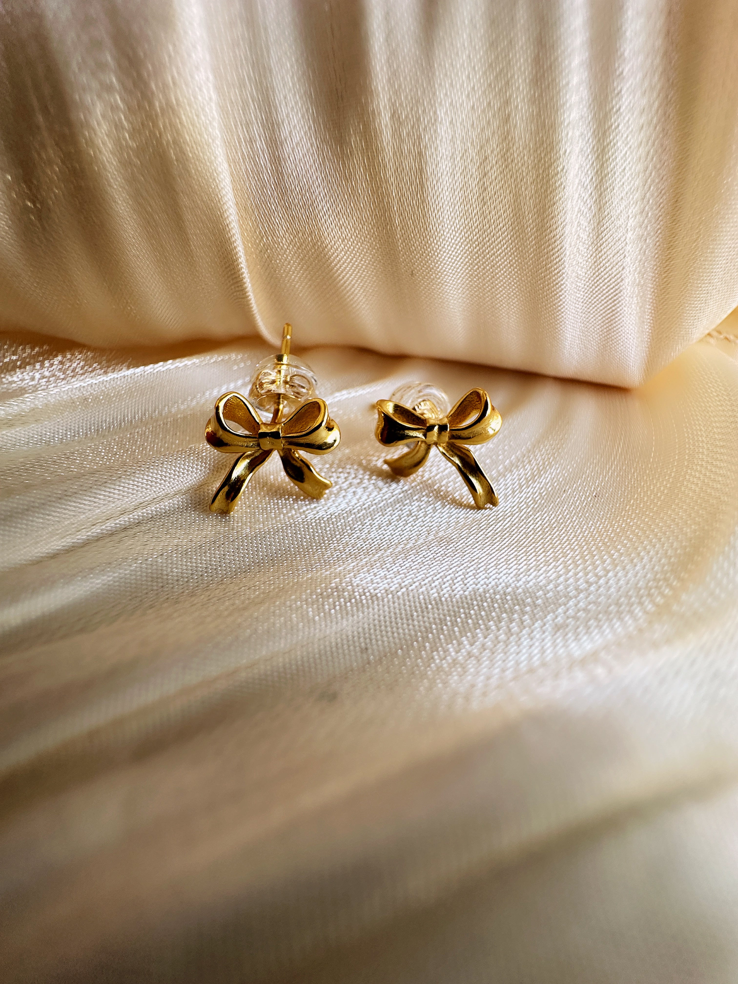 Petite Ribbon Bow Gold Stud Earrings