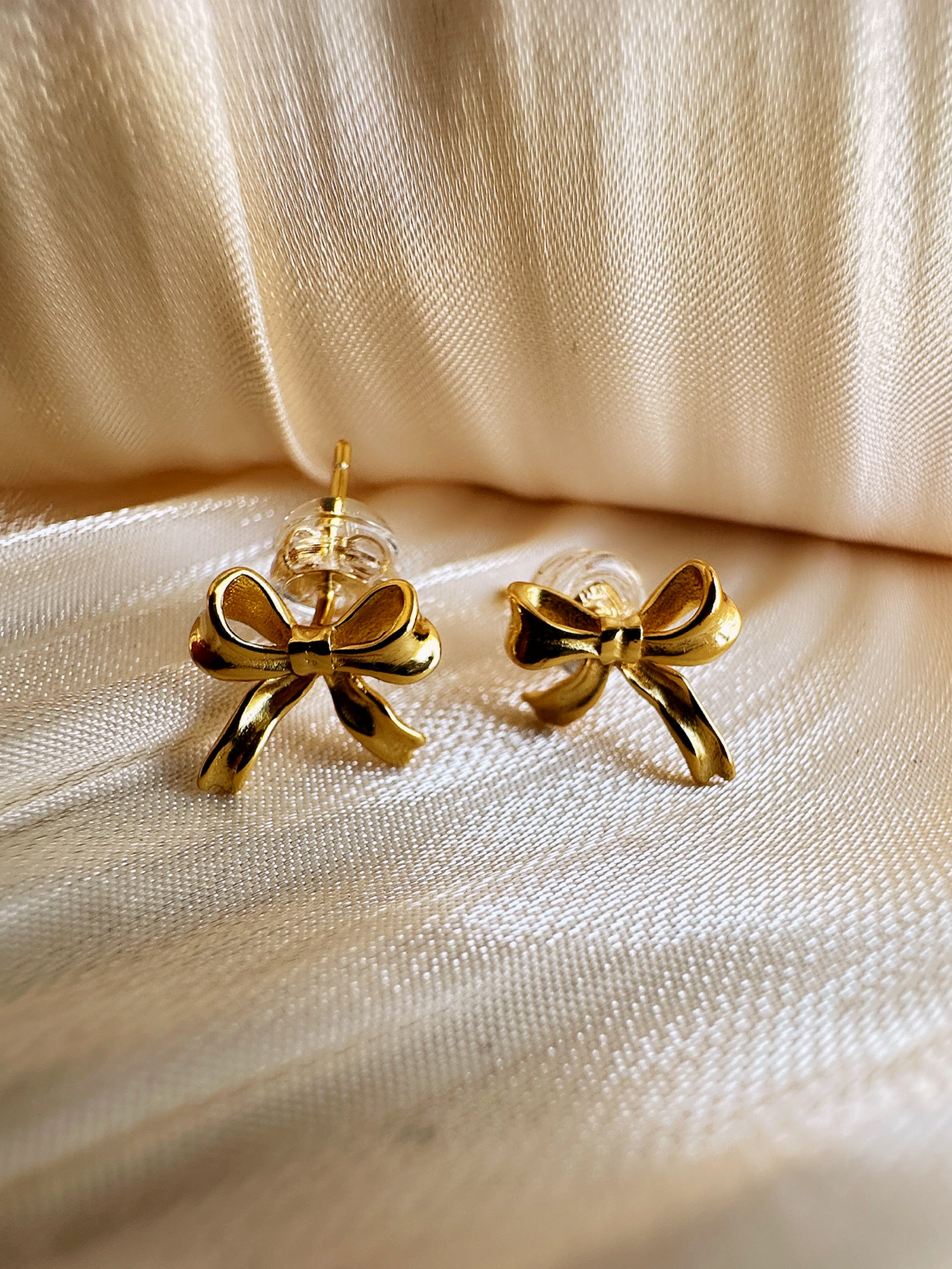 Petite Ribbon Bow Gold Stud Earrings