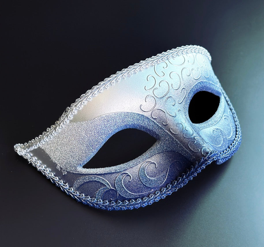 Mens Silver &amp; Royal Blue Venetian Masquerade Mask
