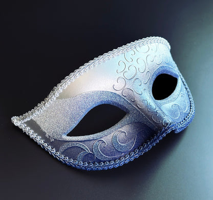 Mens Silver &amp; Royal Blue Venetian Masquerade Mask
