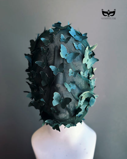 Emerald Butterfly Mirage Veil - Avant Garde Couture Headpiece