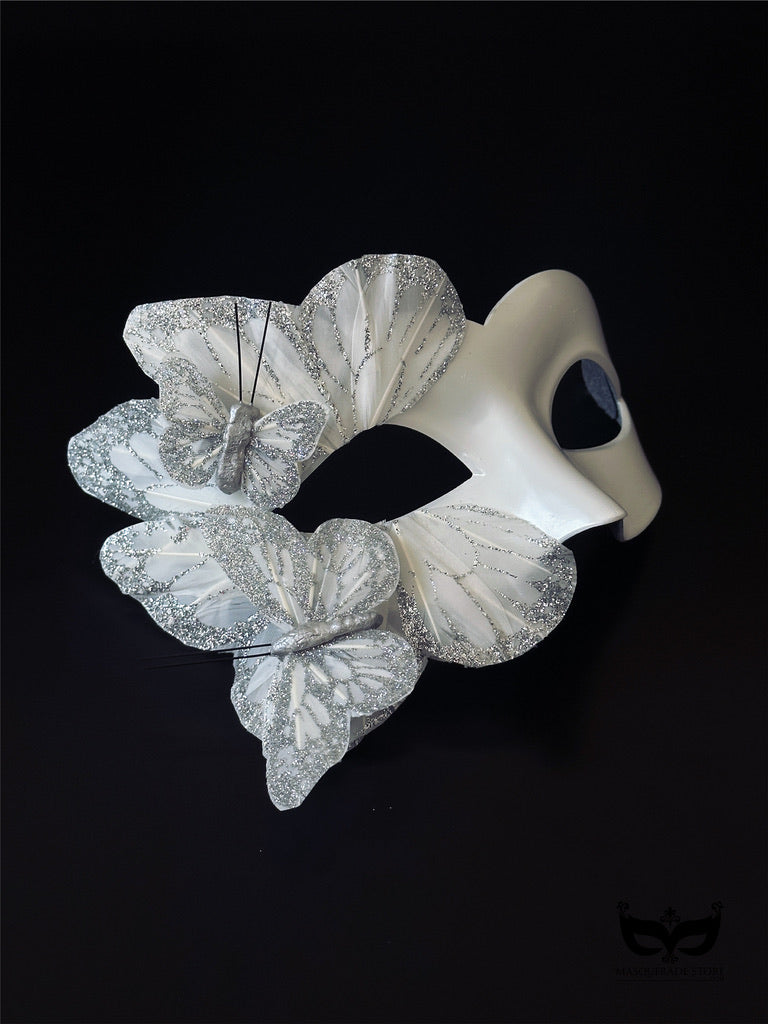 Butterfly Mask - White and Silver