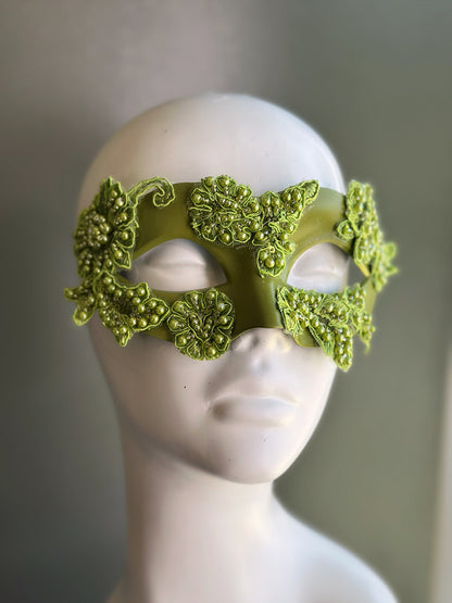 Verdant Bloom - Olive Green Floral Lace Masquerade Mask