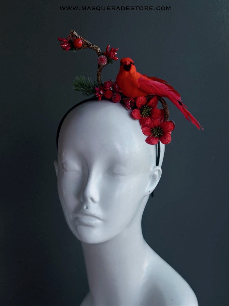 Red Cardinal Holiday Headband with Berries