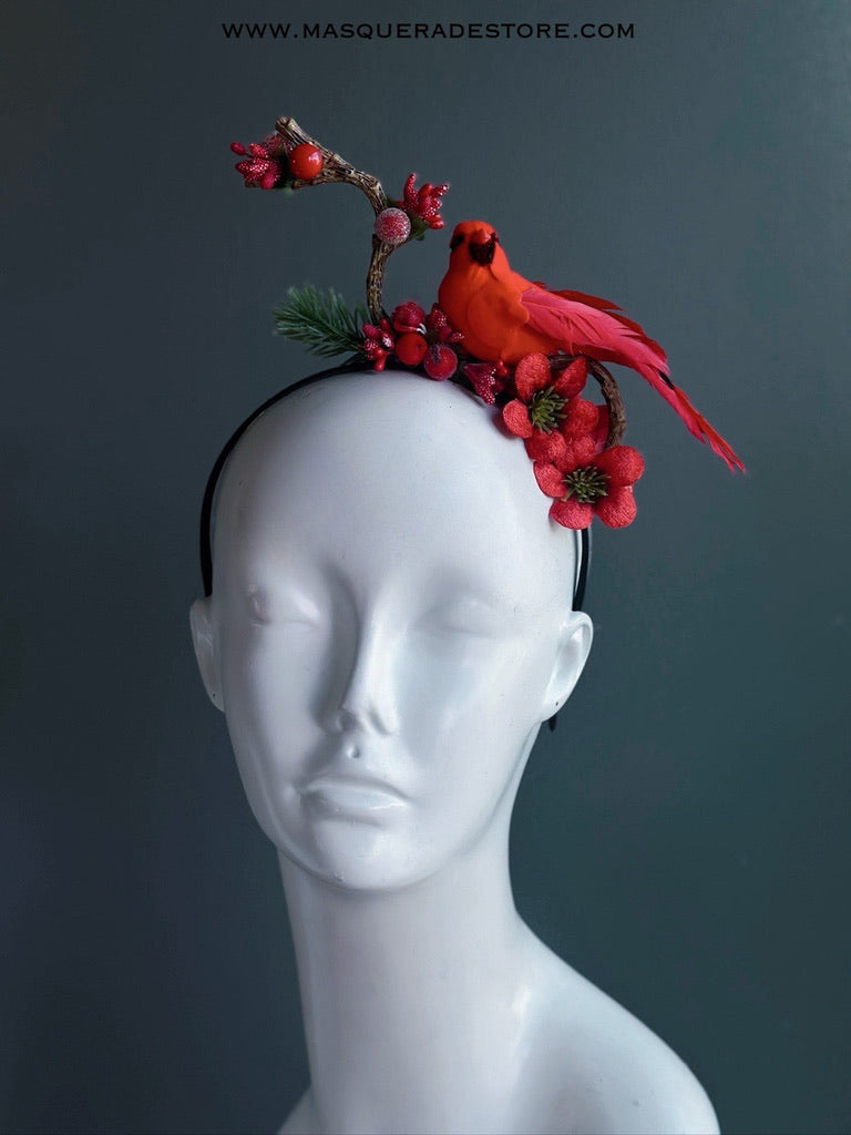Red Cardinal Holiday Headband with Berries