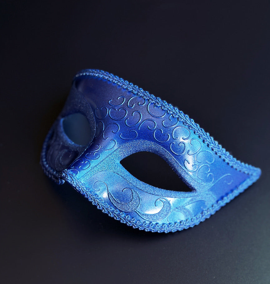 Mens Royal Blue &amp; Silver Venetian Masquerade Mask