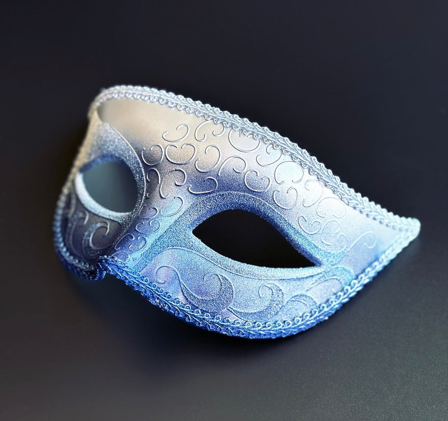 Mens Silver &amp; Royal Blue Venetian Masquerade Mask