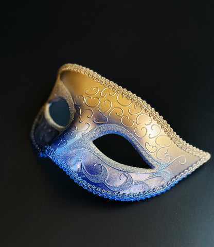Mens Gold &amp; Royal Blue Venetian Masquerade Mask