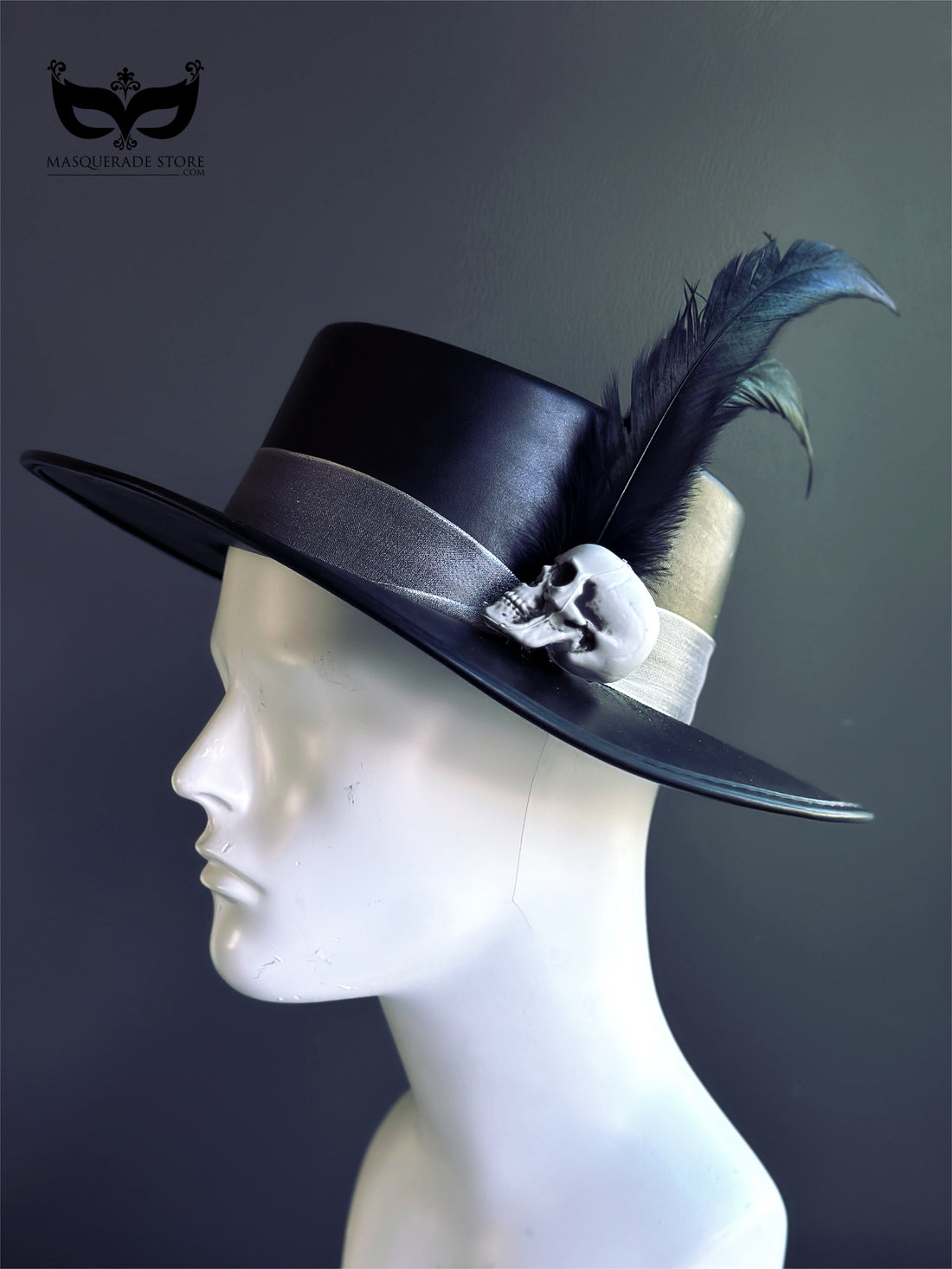 Black Vegan Leather Skull Top Hat