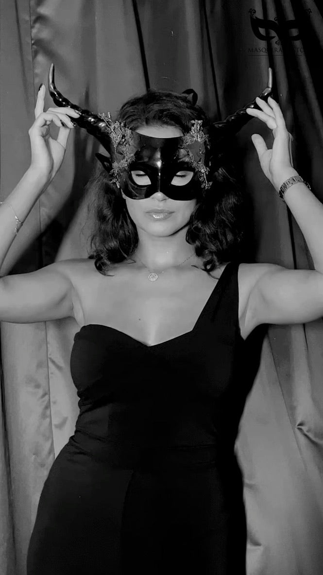 Couples Masquerade Masks Mythical Wolf Horns Gold Black | Masquerade Store Women's Mask ONLY Couples Masquerade Masks Mythical Wolf Horns Gold Black | Masquerade Store Women's Mask ONLY
