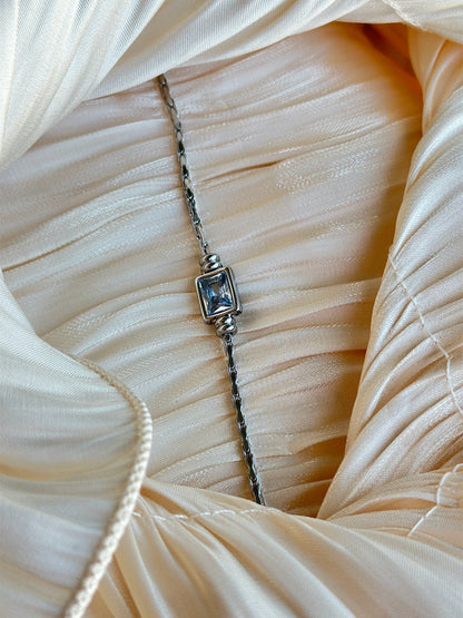 Aurora Crystal Bar Necklace (Silver)