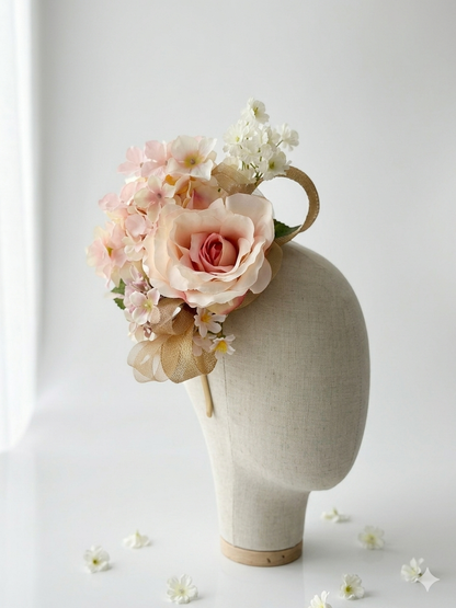 Blush Rose and Hydrangea Fascinator - Pink