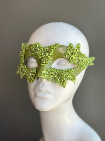 Verdant Bloom - Olive Green Floral Lace Masquerade Mask