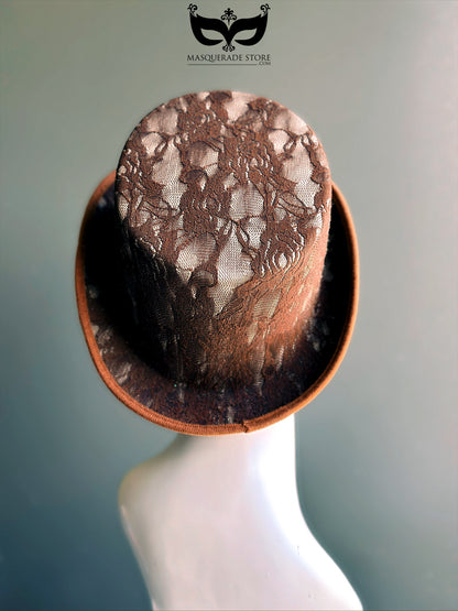 Velvet Veil – Brown Lace Top Hat