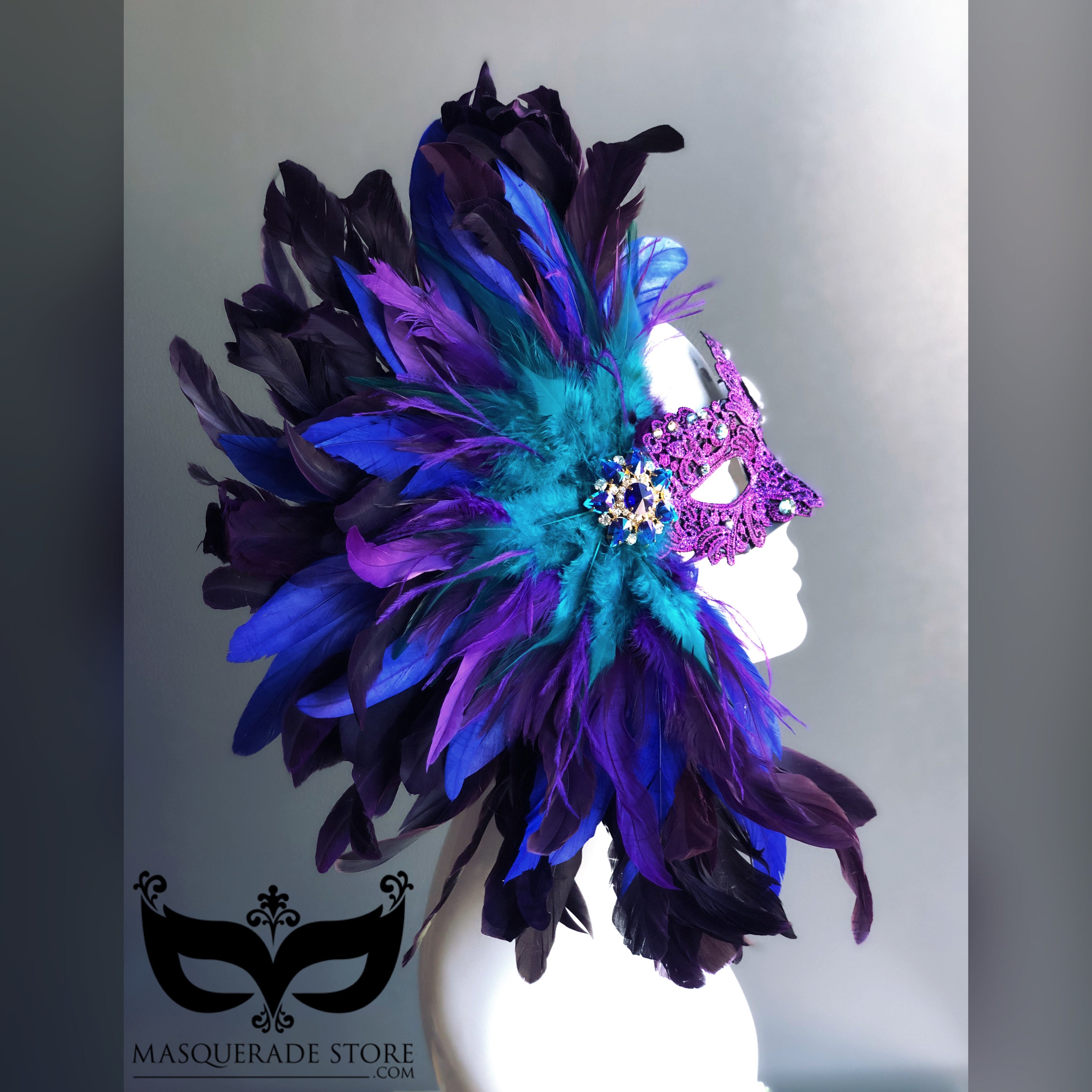 LUX FEATHER MASK - PURPLE TEAL
