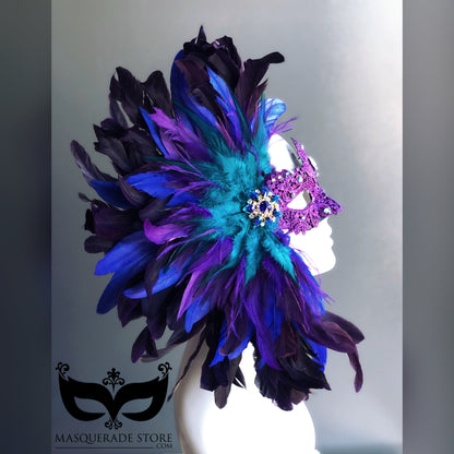 LUX FEATHER MASK - PURPLE TEAL