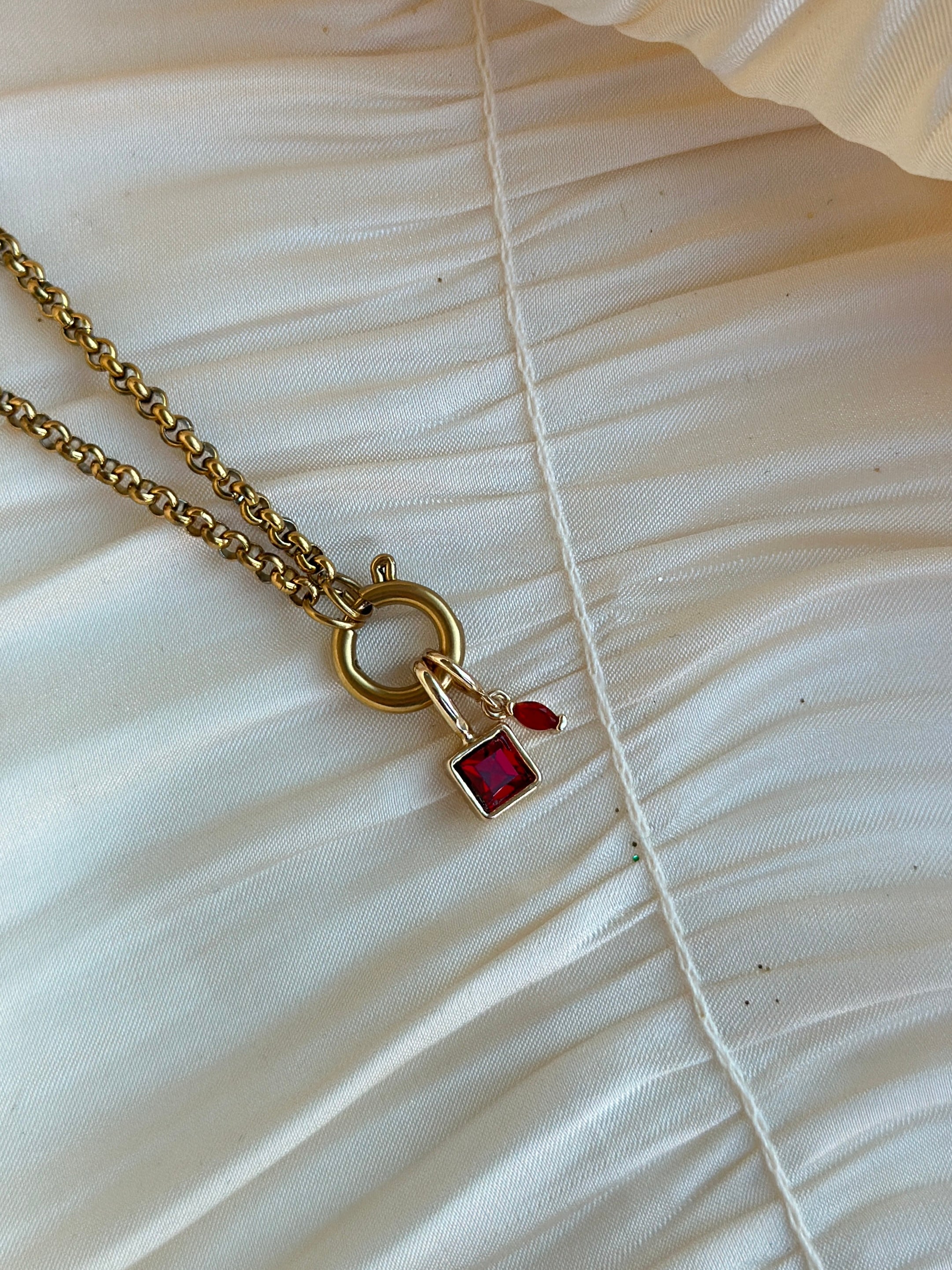 Elara Dual Charm - Necklace (Ruby Red)