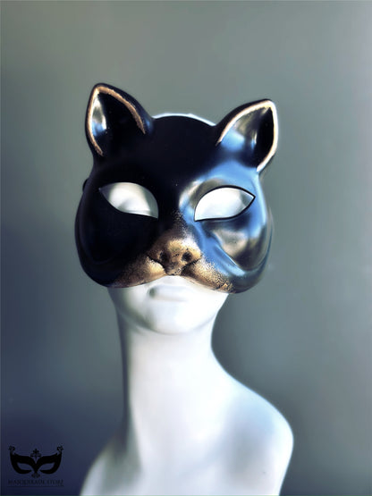 Velvet Whiskers - Black Gold Cat Mask