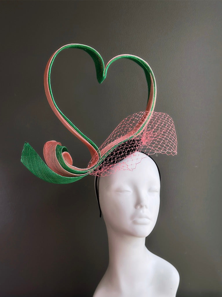 Pink and Green Heart Fascinator Hat