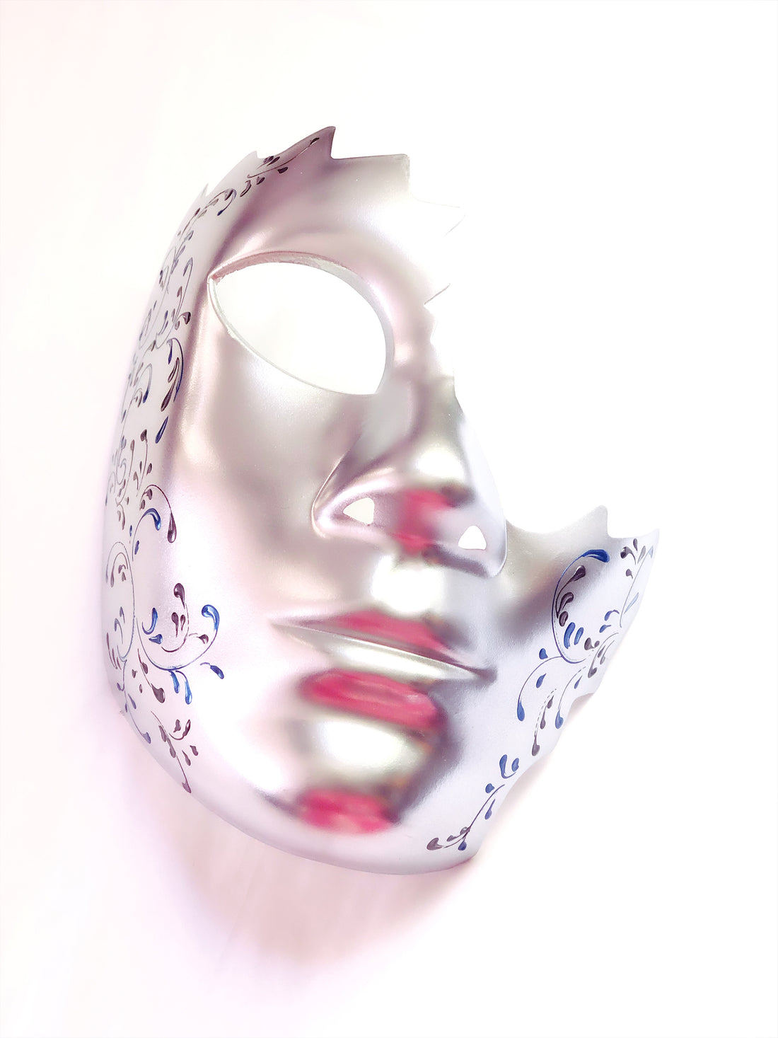 Half Face Men’s Silver Mask with Blue Filigree