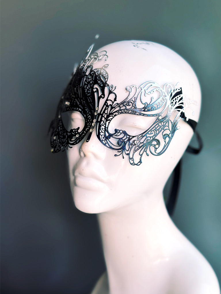 Swan Rhinestone Mask - Black White
