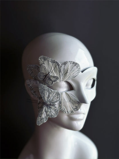 Butterfly Mask - White and Silver