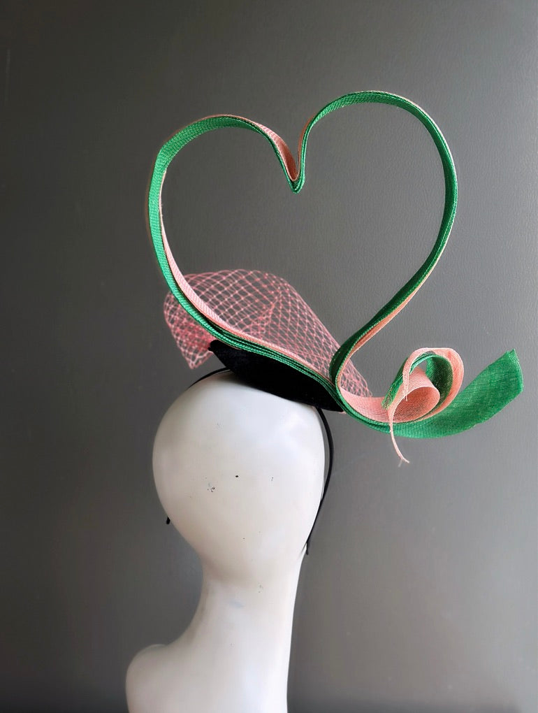 Pink and Green Heart Fascinator Hat