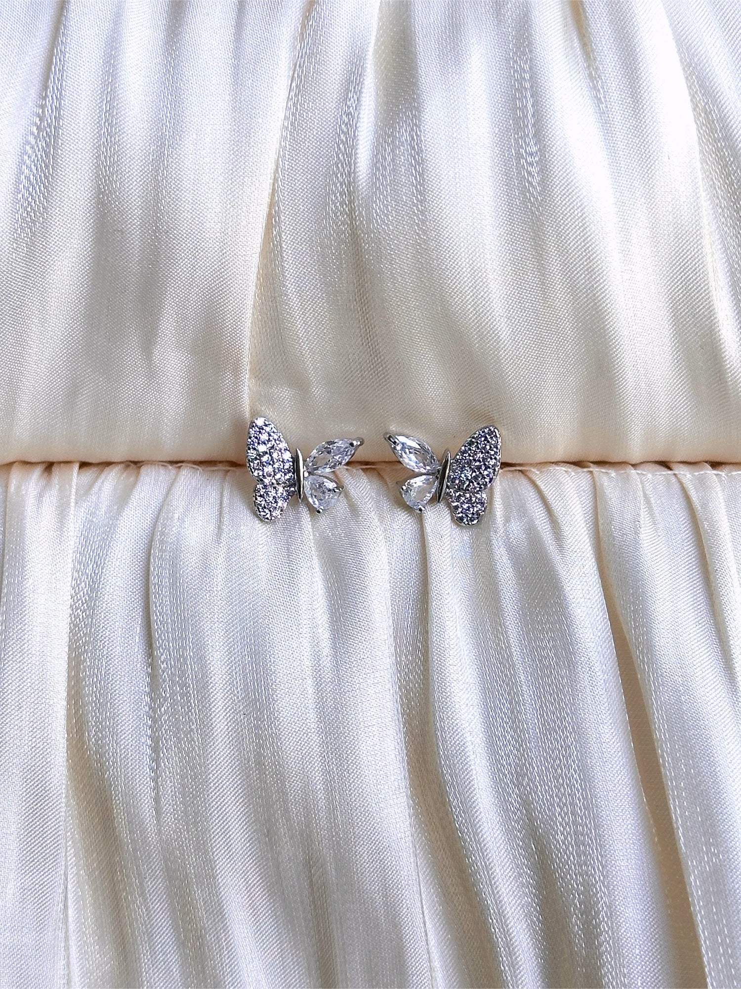 Crystal Butterfly Stud Earrings (Silver)