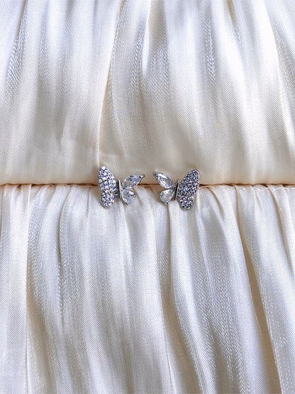 Crystal Butterfly Stud Earrings (Silver)