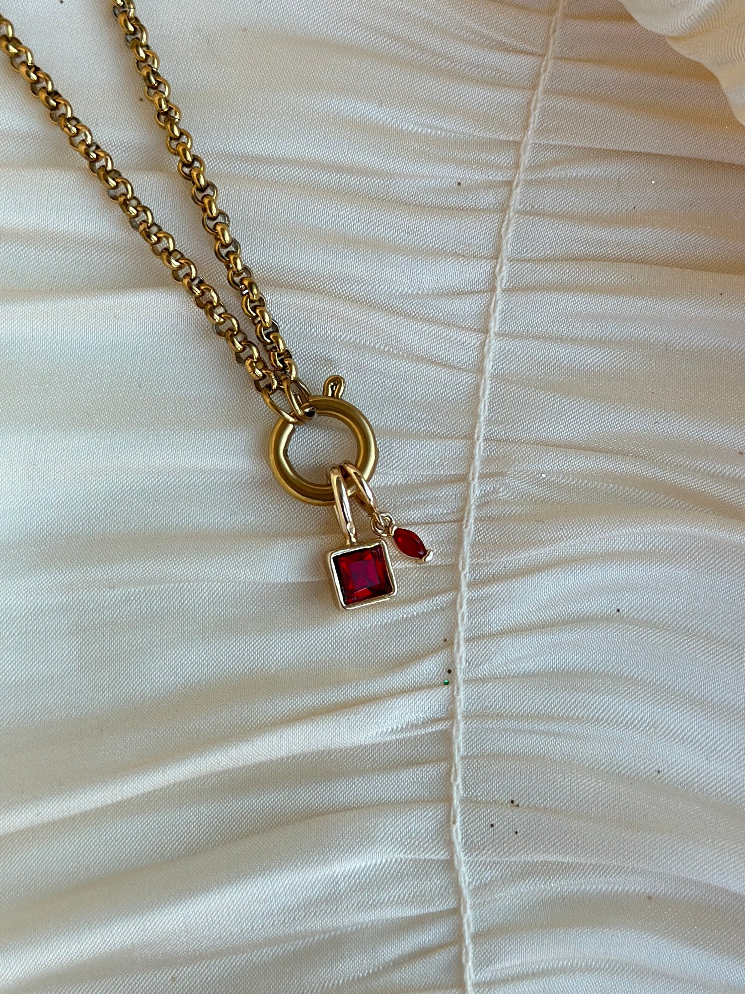 Elara Dual Charm - Necklace (Ruby Red)