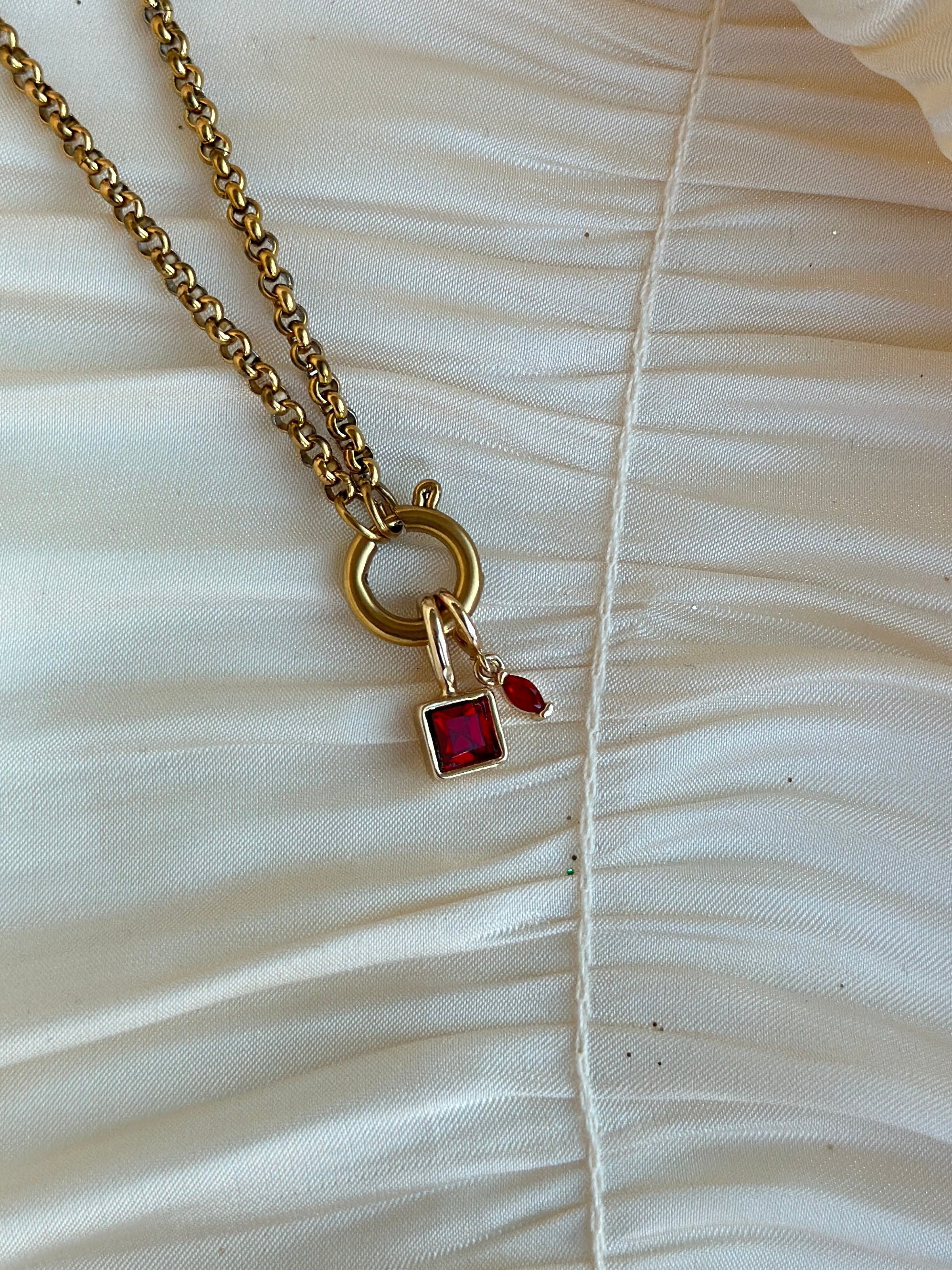 Elara Dual Charm - Necklace (Ruby Red)