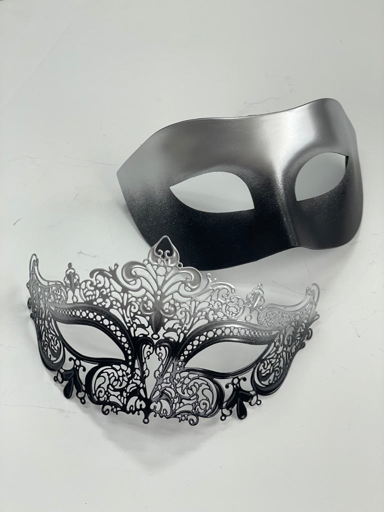 Elegant Couples Masks - Silver Ombre
