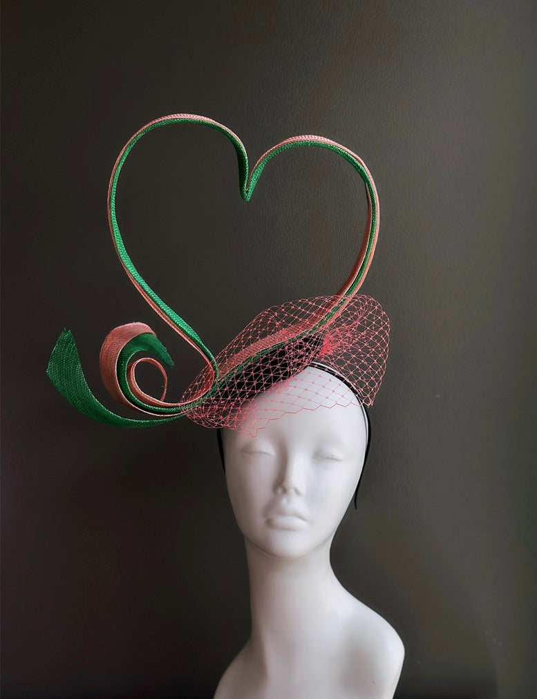 Pink and Green Heart Fascinator Hat