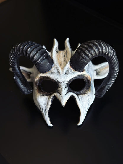 White Bone &amp; Black Ram Horn Gothic Cosplay Mask