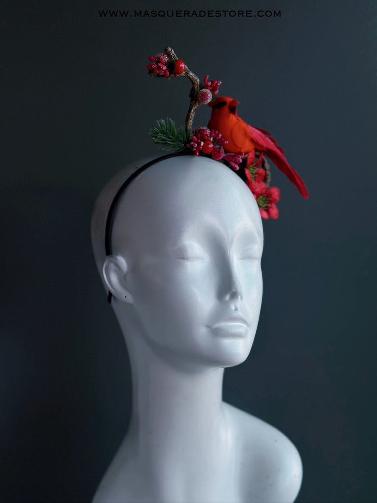 Red Cardinal Holiday Headband with Berries