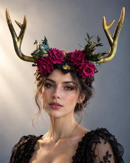 Wildwood Rose Antler Crown