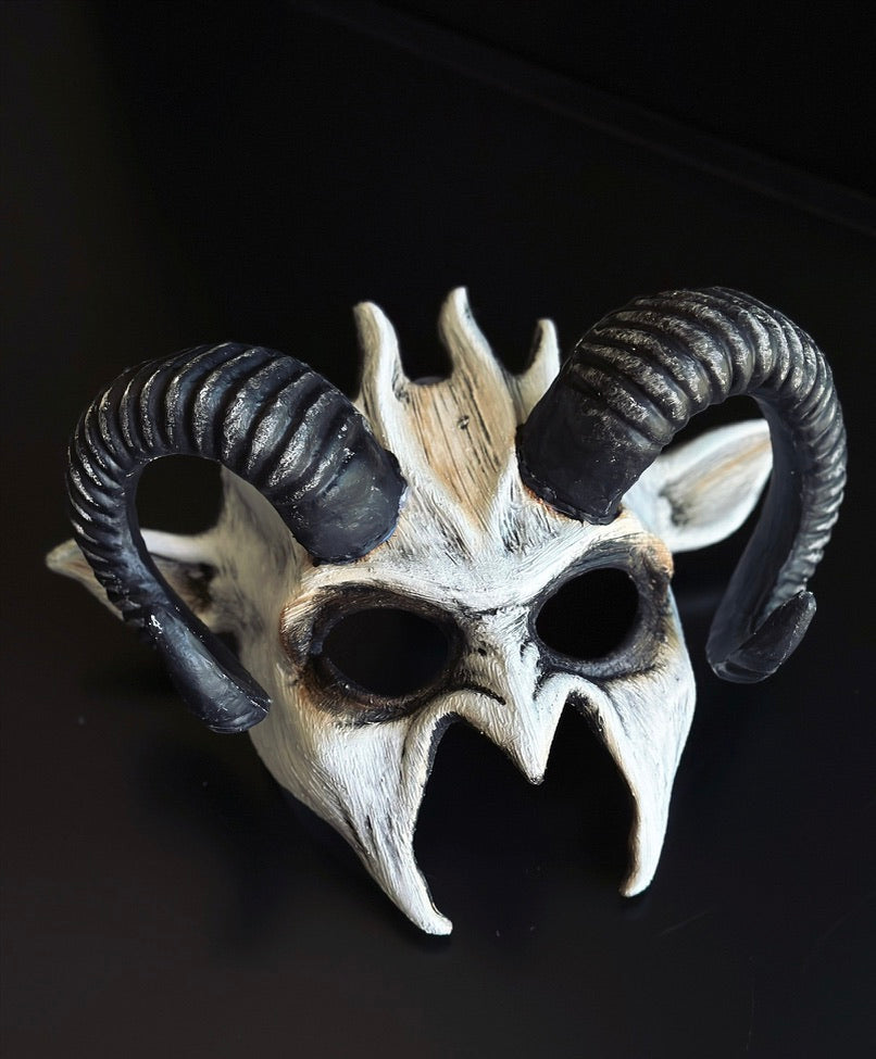 White Bone &amp; Black Ram Horn Gothic Cosplay Mask