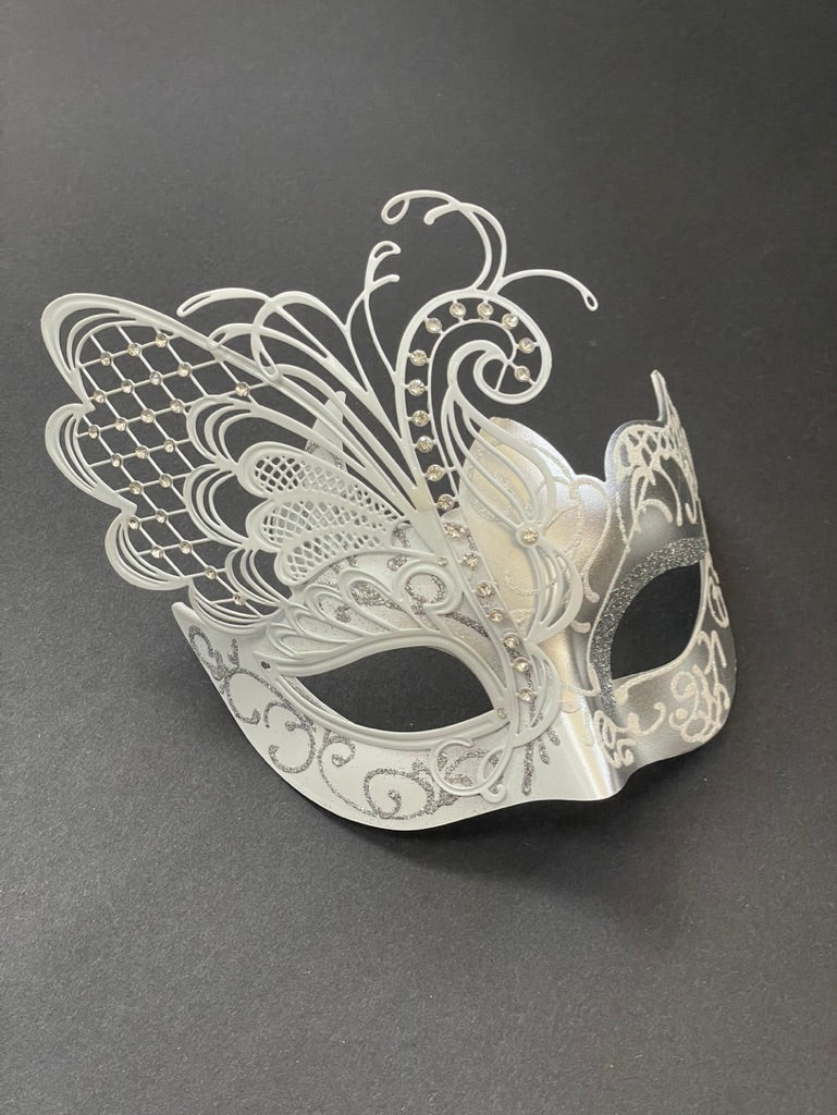 Noir Elegance - Silver White Butterfly