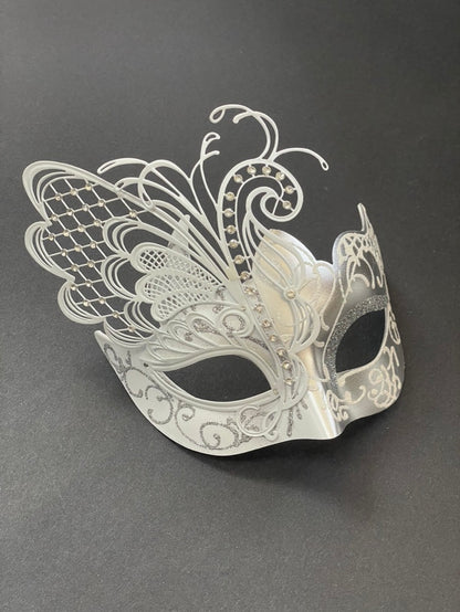 Noir Elegance - Silver White Butterfly