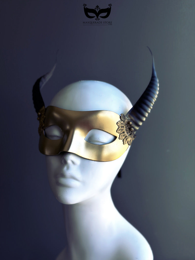 Golden Temptation Horned Womens Mask
