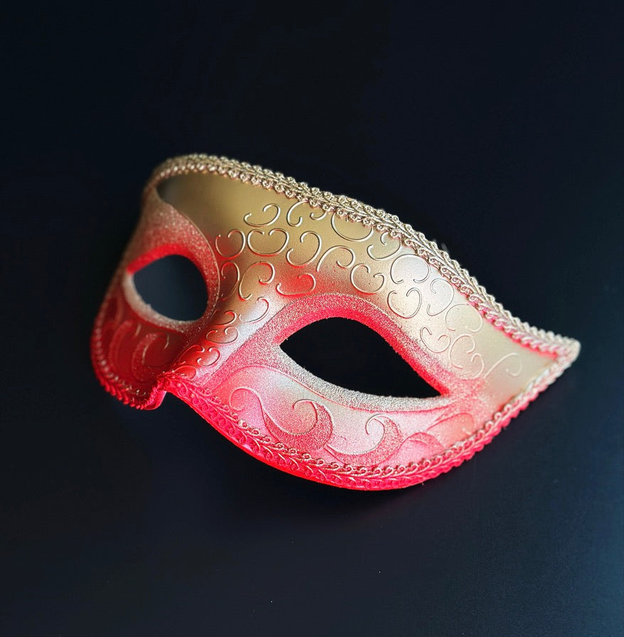Mens Red &amp; Gold Ombre Venetian Masquerade Mask