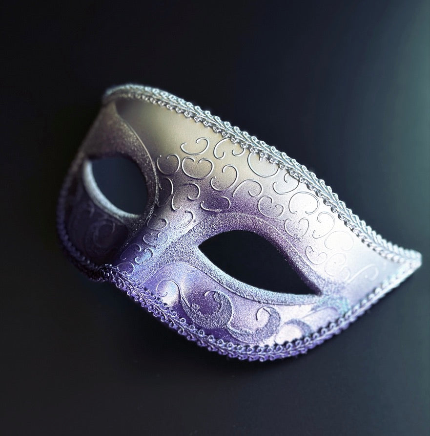 Mens Silver &amp; Purple Ombre Venetian Masquerade Mask