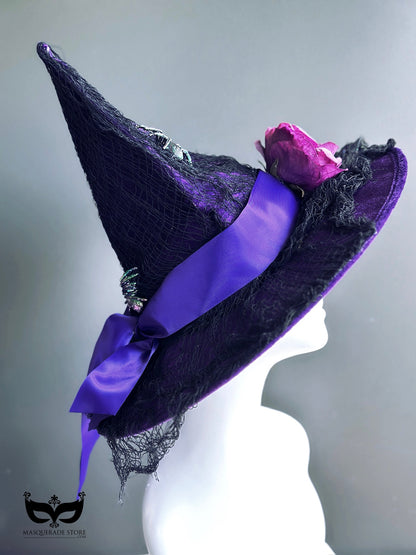 Purple Witch Hat with Flower &amp; Spider