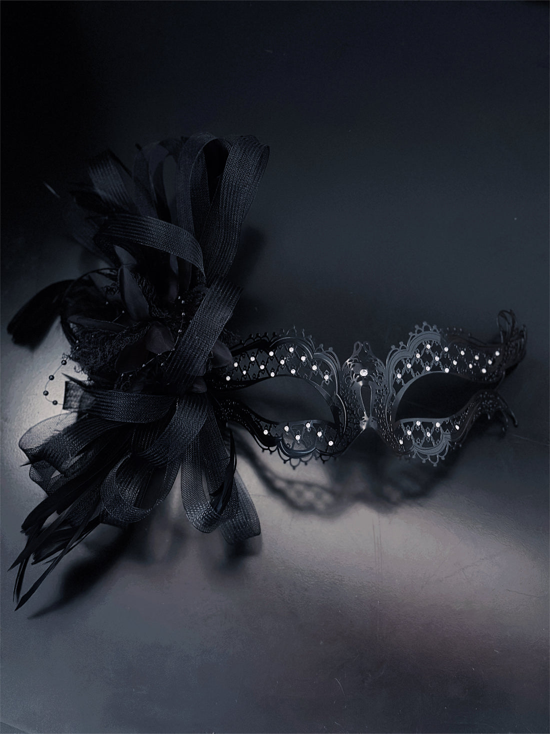 Black katherina metal mask perfect for halloween parties or masquerade balls because being bad never looked so good.