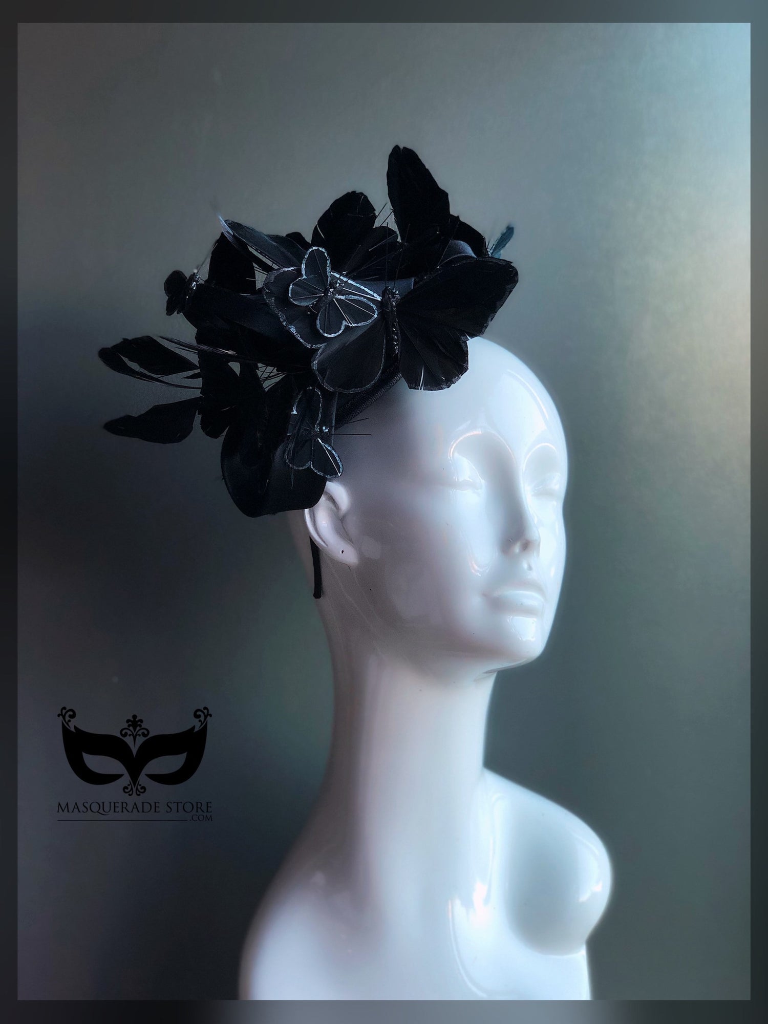 Black fascinator with layered butterflies and dramatic texture, ideal for fantasy race day fashion