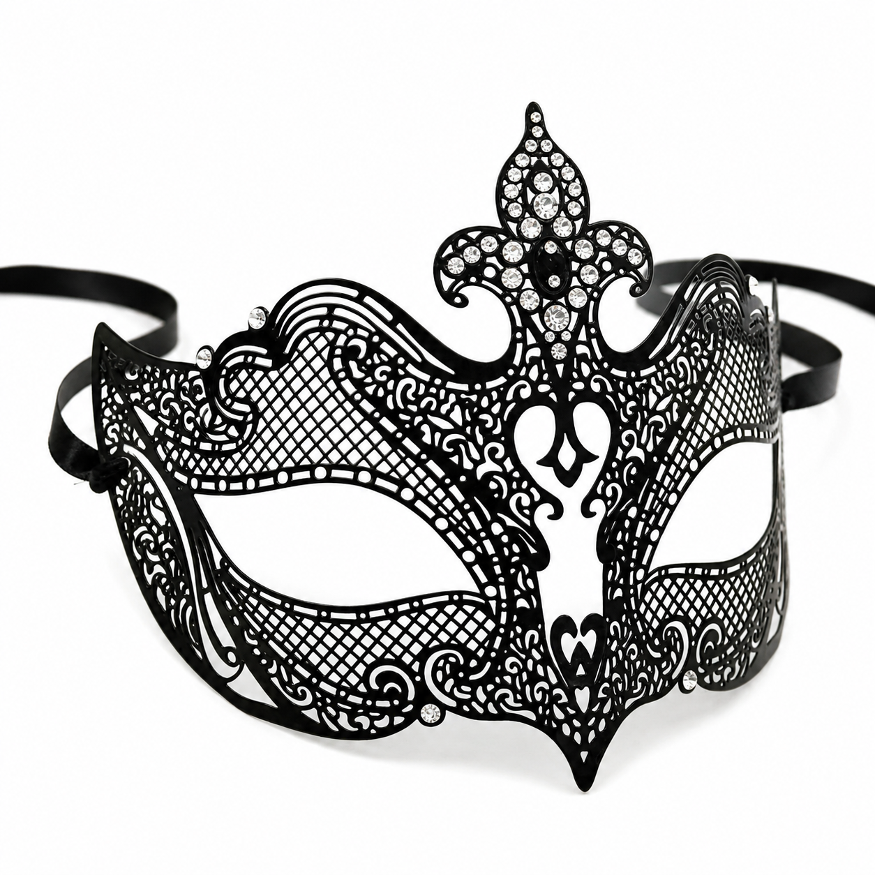 Midnight Fleur – Black Crystal Masquerade Mask